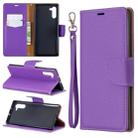 Litchi Texture Pure Color Horizontal Flip PU Leather Case with Holder & Card Slots & Wallet & Lanyard for Galaxy Note10(Purple) - 1