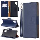 Litchi Texture Pure Color Horizontal Flip PU Leather Case with Holder & Card Slots & Wallet & Lanyard for Galaxy Note10+(Dark Blue) - 1