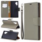 Litchi Texture Pure Color Horizontal Flip PU Leather Case with Holder & Card Slots & Wallet & Lanyard for Galaxy Note10+(Grey) - 1
