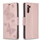 Two Butterflies Embossing Pattern Horizontal Flip Leather Case with Holder & Card Slot & Wallet & Lanyard for Galaxy Note10(Rose Gold) - 1