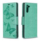 Two Butterflies Embossing Pattern Horizontal Flip Leather Case with Holder & Card Slot & Wallet & Lanyard for Galaxy Note10(Green) - 1