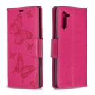 Two Butterflies Embossing Pattern Horizontal Flip Leather Case with Holder & Card Slot & Wallet & Lanyard for Galaxy Note10(Rose Red) - 1