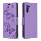 Two Butterflies Embossing Pattern Horizontal Flip Leather Case with Holder & Card Slot & Wallet & Lanyard for Galaxy Note10(Purple) - 1