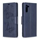 Two Butterflies Embossing Pattern Horizontal Flip Leather Case with Holder & Card Slot & Wallet & Lanyard for Galaxy Note10(Dark Blue) - 1