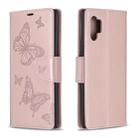 Two Butterflies Embossing Pattern Horizontal Flip Leather Case with Holder & Card Slot & Wallet & Lanyard for Galaxy Note10+(Rose Gold) - 1