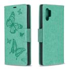 Two Butterflies Embossing Pattern Horizontal Flip Leather Case with Holder & Card Slot & Wallet & Lanyard for Galaxy Note10+(Green) - 1