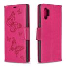 Two Butterflies Embossing Pattern Horizontal Flip Leather Case with Holder & Card Slot & Wallet & Lanyard for Galaxy Note10+(Rose Red) - 1