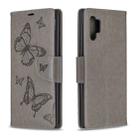 Two Butterflies Embossing Pattern Horizontal Flip Leather Case with Holder & Card Slot & Wallet & Lanyard for Galaxy Note10+(Grey) - 1