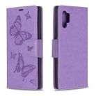 Two Butterflies Embossing Pattern Horizontal Flip Leather Case with Holder & Card Slot & Wallet & Lanyard for Galaxy Note10+(Purple) - 1