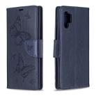 Two Butterflies Embossing Pattern Horizontal Flip Leather Case with Holder & Card Slot & Wallet & Lanyard for Galaxy Note10+(Dark Blue) - 1
