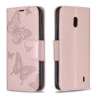 Two Butterflies Embossing Pattern Horizontal Flip Leather Case with Holder & Card Slot & Wallet & Lanyard for Nokia 2.2(Rose Gold) - 1