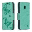 Two Butterflies Embossing Pattern Horizontal Flip Leather Case with Holder & Card Slot & Wallet & Lanyard for Nokia 2.2(Green) - 1