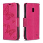 Two Butterflies Embossing Pattern Horizontal Flip Leather Case with Holder & Card Slot & Wallet & Lanyard for Nokia 2.2(Rose Red) - 1