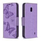 Two Butterflies Embossing Pattern Horizontal Flip Leather Case with Holder & Card Slot & Wallet & Lanyard for Nokia 2.2(Purple) - 1