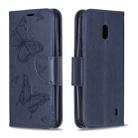 Two Butterflies Embossing Pattern Horizontal Flip Leather Case with Holder & Card Slot & Wallet & Lanyard for Nokia 2.2(Dark Blue) - 1