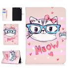 Colored Pattern Drawing Horizontal Flip PU Leather Case with Three-folding Holder & Sleep / Wake-up Function for iPad 5 / 6 / 8(Glasses cat) - 1