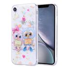 For iPhone XR Gold Foil Style Dropping Glue TPU Soft Protective Case(Loving Owl) - 1
