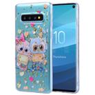 Cartoon Pattern Gold Foil Style Dropping Glue TPU Soft Protective Case for Galaxy S10+(Loving Owl) - 1