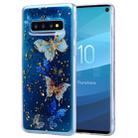 Cartoon Pattern Gold Foil Style Dropping Glue TPU Soft Protective Case for Galaxy S10+(Blue Butterfly) - 1