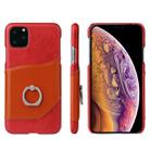 For iPhone 11 Pro Fierre Shann Oil Wax Texture Genuine Leather Back Cover Case with 360 Degree Rotation Holder & Card Slot (Red) - 1