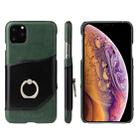 For iPhone 11 Fierre Shann Oil Wax Texture Genuine Leather Back Cover Case with 360 Degree Rotation Holder & Card Slot (Green) - 1