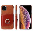 For iPhone 11 Pro Max Fierre Shann Oil Wax Texture Genuine Leather Back Cover Case with 360 Degree Rotation Holder & Card Slot (Brown) - 1