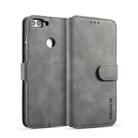 DG.MING Retro Oil Side Horizontal Flip Case with Holder & Card Slots & Wallet for Huawei P Smart / Enjoy 7S(Grey) - 1