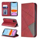 For iPhone 11 Rhombus Texture Horizontal Flip Magnetic Leather Case with Holder & Card Slots & Wallet (Red) - 1