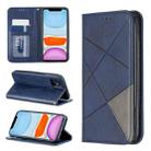 For iPhone 11 Rhombus Texture Horizontal Flip Magnetic Leather Case with Holder & Card Slots & Wallet (Blue) - 1