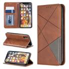 For iPhone X / XS Rhombus Texture Horizontal Flip Magnetic Leather Case with Holder & Card Slots & Wallet(Brown) - 1