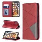 For iPhone X / XS Rhombus Texture Horizontal Flip Magnetic Leather Case with Holder & Card Slots & Wallet(Red) - 1