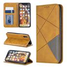 For iPhone X / XS Rhombus Texture Horizontal Flip Magnetic Leather Case with Holder & Card Slots & Wallet(Yellow) - 1