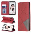 Rhombus Texture Horizontal Flip Magnetic Leather Case with Holder & Card Slots For Huawei P Smart 2019 / Honor 10 Lite(Red) - 1