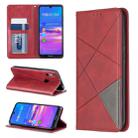 Rhombus Texture Horizontal Flip Magnetic Leather Case with Holder & Card Slots For Huawei Y6 (2019) / Honor Play 8A(Red) - 1