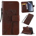 For iPhone 11 Pro Tree & Cat Pattern Pressed Printing Horizontal Flip PU Leather Case with Holder & Card Slots & Wallet & Lanyard (Brown) - 1