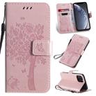 For iPhone 11 Pro Tree & Cat Pattern Pressed Printing Horizontal Flip PU Leather Case with Holder & Card Slots & Wallet & Lanyard (Rose Gold) - 1