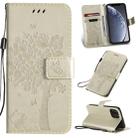 For iPhone 11 Pro Tree & Cat Pattern Pressed Printing Horizontal Flip PU Leather Case with Holder & Card Slots & Wallet & Lanyard (Gold) - 1