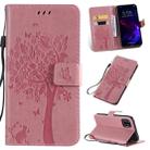 For iPhone 11 Tree & Cat Pattern Pressed Printing Horizontal Flip PU Leather Case with Holder & Card Slots & Wallet & Lanyard (Pink) - 1