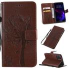 For iPhone 11 Tree & Cat Pattern Pressed Printing Horizontal Flip PU Leather Case with Holder & Card Slots & Wallet & Lanyard (Brown) - 1