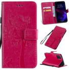 For iPhone 11 Tree & Cat Pattern Pressed Printing Horizontal Flip PU Leather Case with Holder & Card Slots & Wallet & Lanyard (Rose Red) - 1