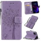 For iPhone 11 Tree & Cat Pattern Pressed Printing Horizontal Flip PU Leather Case with Holder & Card Slots & Wallet & Lanyard (Light Purple) - 1