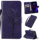 For iPhone 11 Tree & Cat Pattern Pressed Printing Horizontal Flip PU Leather Case with Holder & Card Slots & Wallet & Lanyard (Purple) - 1