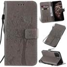 For iPhone 11 Pro Max Tree & Cat Pattern Pressed Printing Horizontal Flip PU Leather Case with Holder & Card Slots & Wallet & Lanyard (Grey) - 1