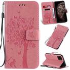 For iPhone 11 Pro Max Tree & Cat Pattern Pressed Printing Horizontal Flip PU Leather Case with Holder & Card Slots & Wallet & Lanyard (Pink) - 1
