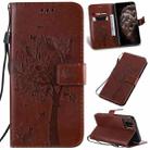 For iPhone 11 Pro Max Tree & Cat Pattern Pressed Printing Horizontal Flip PU Leather Case with Holder & Card Slots & Wallet & Lanyard (Brown) - 1