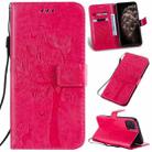 For iPhone 11 Pro Max Tree & Cat Pattern Pressed Printing Horizontal Flip PU Leather Case with Holder & Card Slots & Wallet & Lanyard (Rose Red) - 1