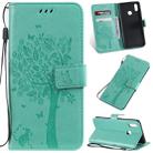 Tree & Cat Pattern Pressed Printing Horizontal Flip PU Leather Case with Holder & Card Slots & Wallet & Lanyard For Vivo Y93 / Y91 / Y95(Green) - 1