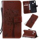 Tree & Cat Pattern Pressed Printing Horizontal Flip PU Leather Case with Holder & Card Slots & Wallet & Lanyard For Vivo Y93 / Y91 / Y95(Brown) - 1