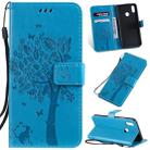 Tree & Cat Pattern Pressed Printing Horizontal Flip PU Leather Case with Holder & Card Slots & Wallet & Lanyard For Vivo Y93 / Y91 / Y95(Blue) - 1