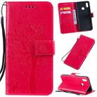 Tree & Cat Pattern Pressed Printing Horizontal Flip PU Leather Case with Holder & Card Slots & Wallet & Lanyard For Vivo Y93 / Y91 / Y95(Rose Red) - 1